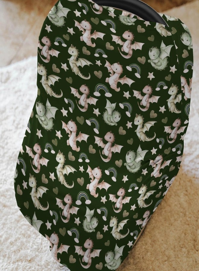 ZoUbqchY Fairytale Dragon Love Stars Baby Car Seat Covers Baby Dragons Green Stretchy 5-in-1 Cover Adjustable Car Canopy Cover Fantasy Animal Breathable Nursing Cover-Up - Image 2